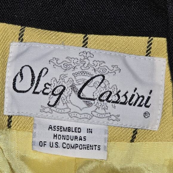 Vintage Oleg Cassini Yellow Pinstripe Blazer Size 10 Double Breasted 80s 90s - Picture 4 of 12